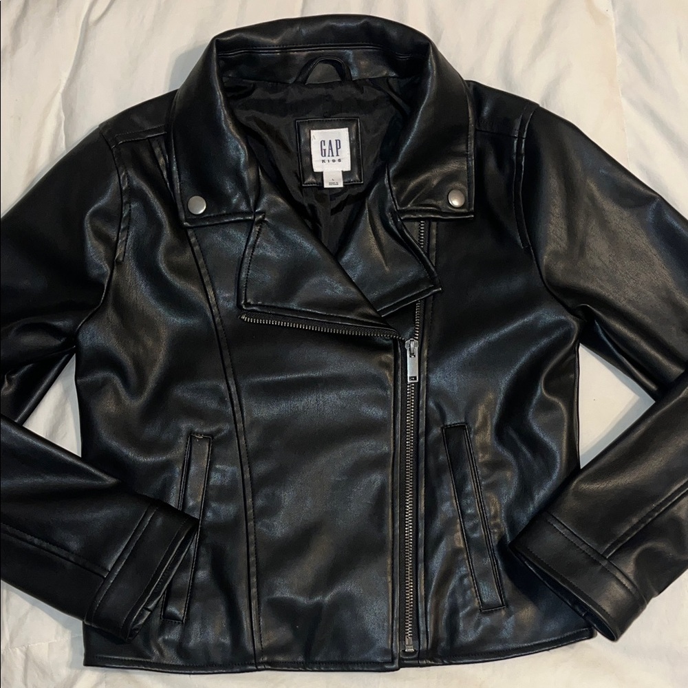 GAP Moto Jacket - Black Faux Leather - Big Girls Large
